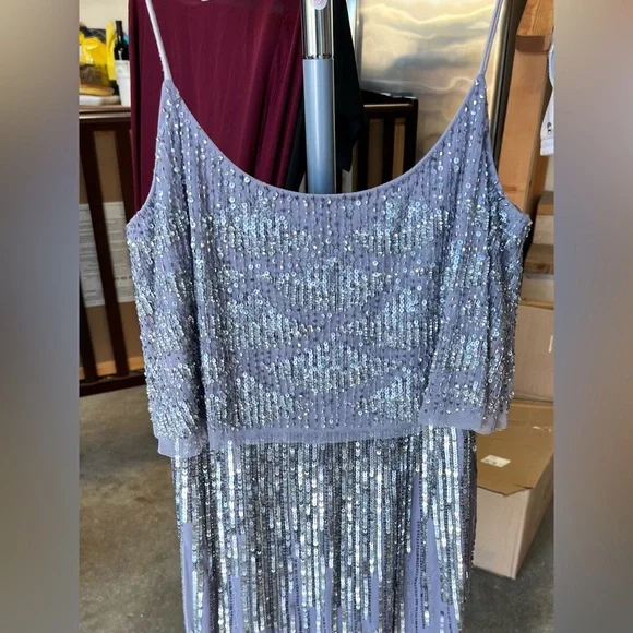 Aidan Mattox Silver Sequin Mini Dress - Picture 4 of 15